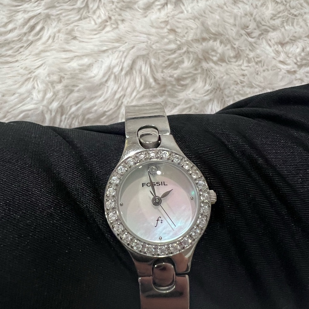 Fossil Women's Silver-Tone Watch with Rhinestone Accents